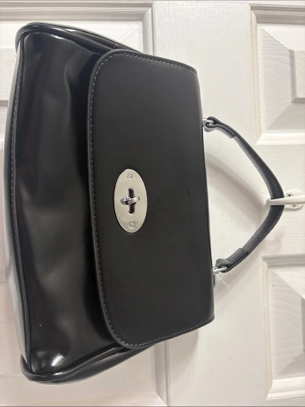Classic Black Top-Handle Satchel with Silver Turn-Lock